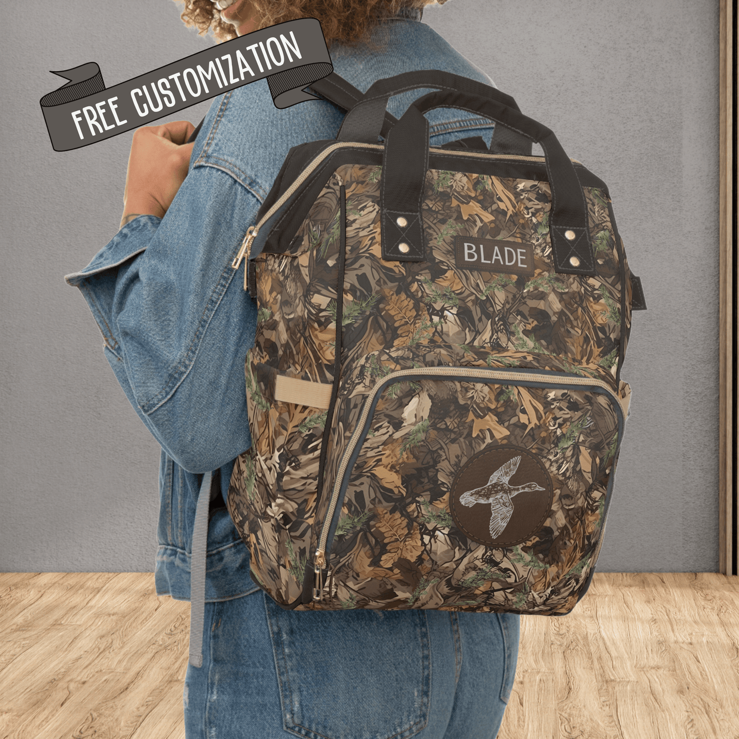 Brown Camo Diaper Bag, Personalized Baby Boy Shower Gift for Duck Turkey Deer Hunter, Mens Camouflage Diaper Organizer