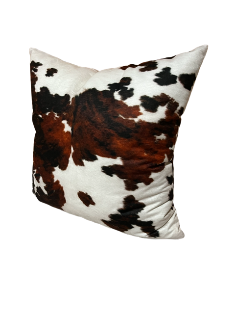 Faux Cowhide Pillow Cover, Cow Print Pillow, Brown & White Spots Print