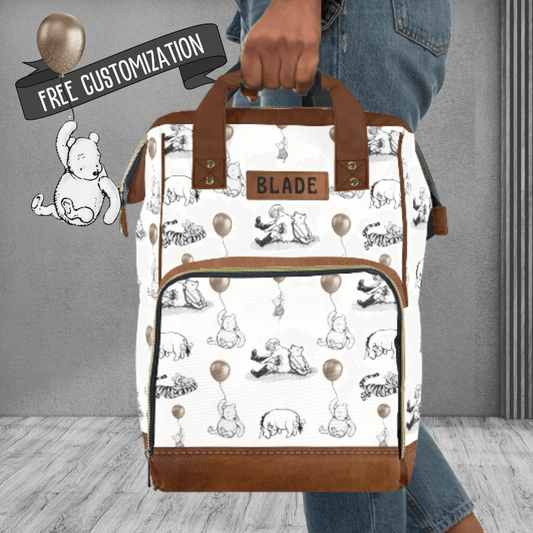 Winnie the Pooh Diaper Bag Backpack, Personalized Pooh Bear Baby Shower Gift