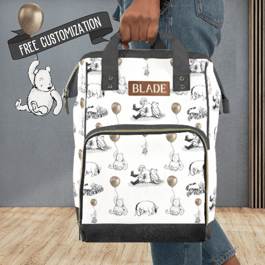 Winnie the Pooh Diaper Bag Backpack, Personalized Pooh Bear Baby Shower Gift