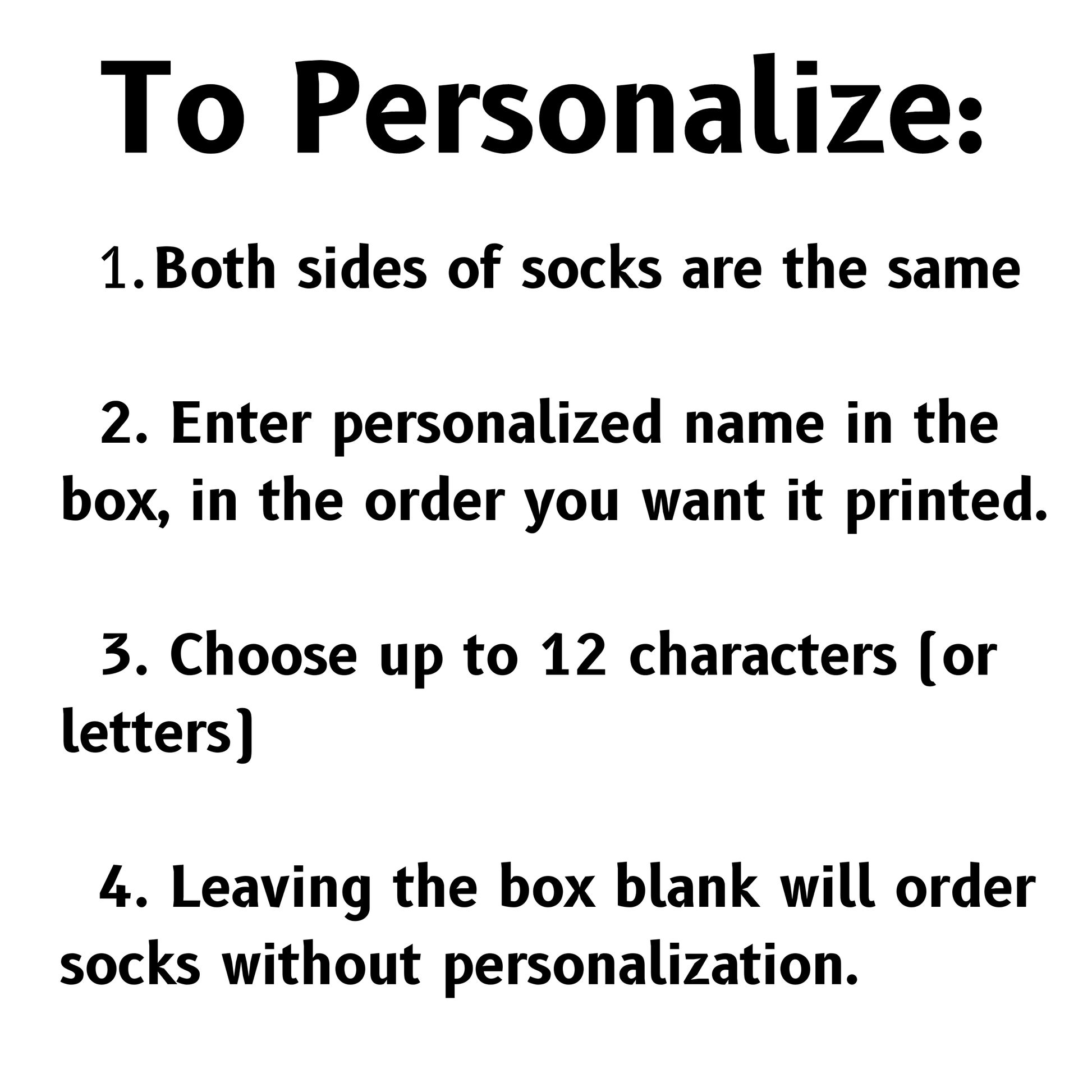 Details on how to personalize your socks up to 12 characters or leave the box blank and get deer horn socks