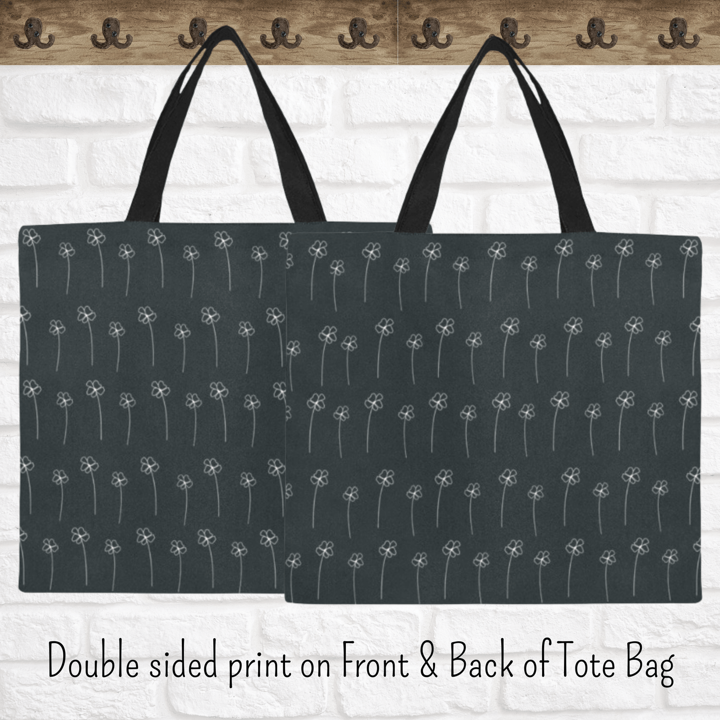both sides of our canvas totes have flower print.