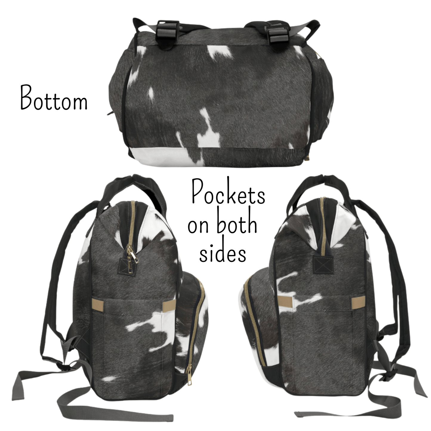 Wholesale: Diaper Bag Backpack, #4, Custom Cowhide Print Diaper Bag Personalized