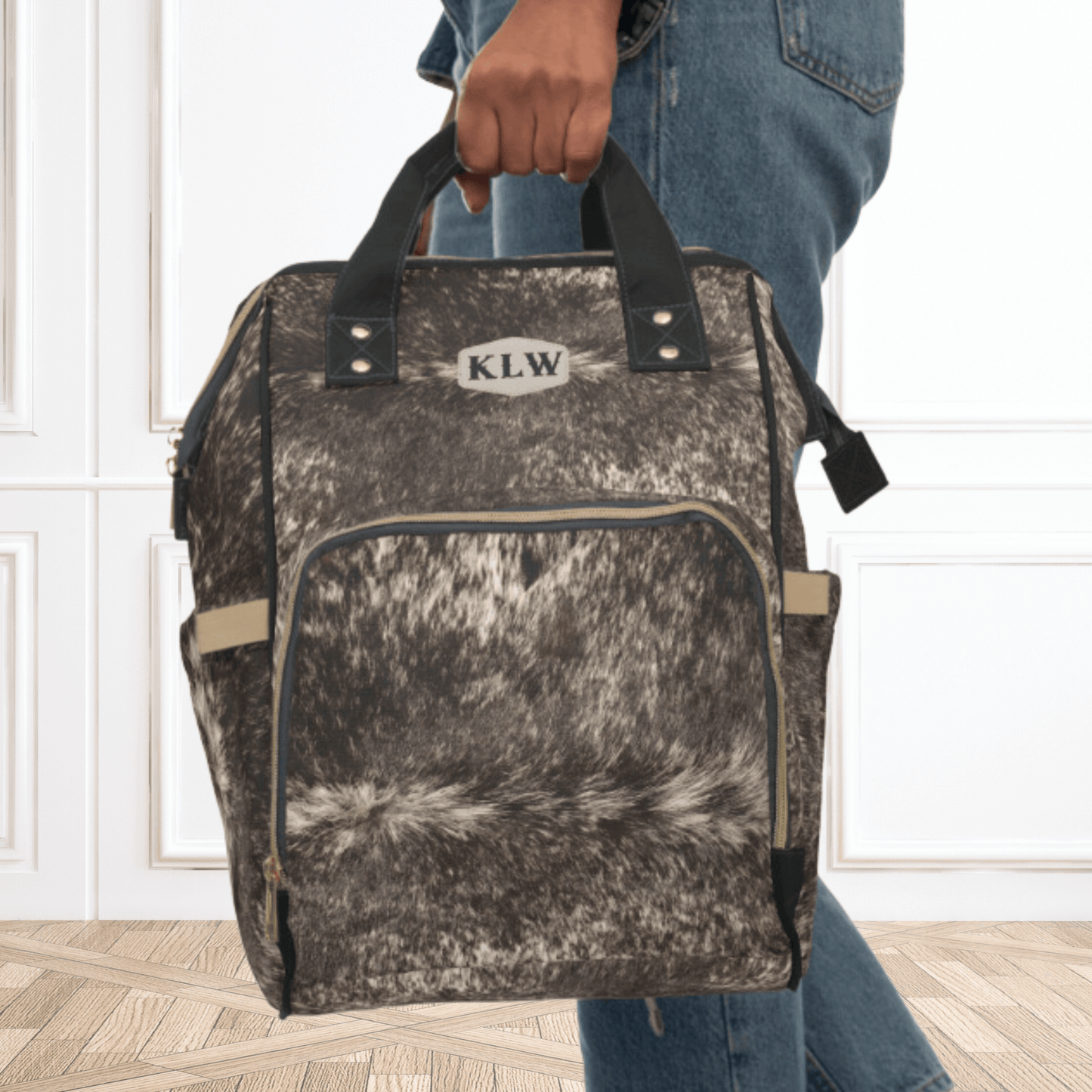 Wholesale: Diaper Bag Backpack, #5, Custom Cowhide Print Diaper Bag Personalized