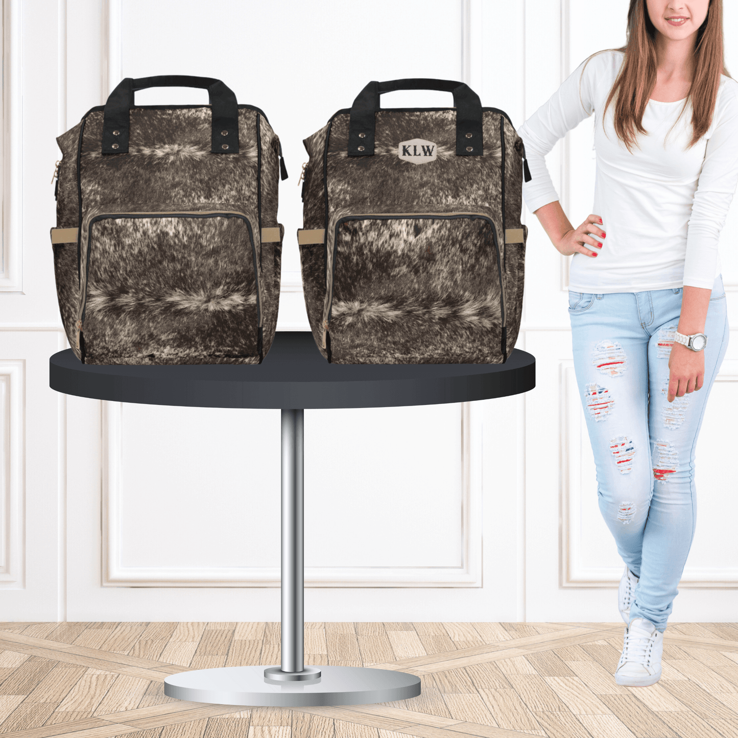 Wholesale: Diaper Bag Backpack, #5, Custom Cowhide Print Diaper Bag Personalized