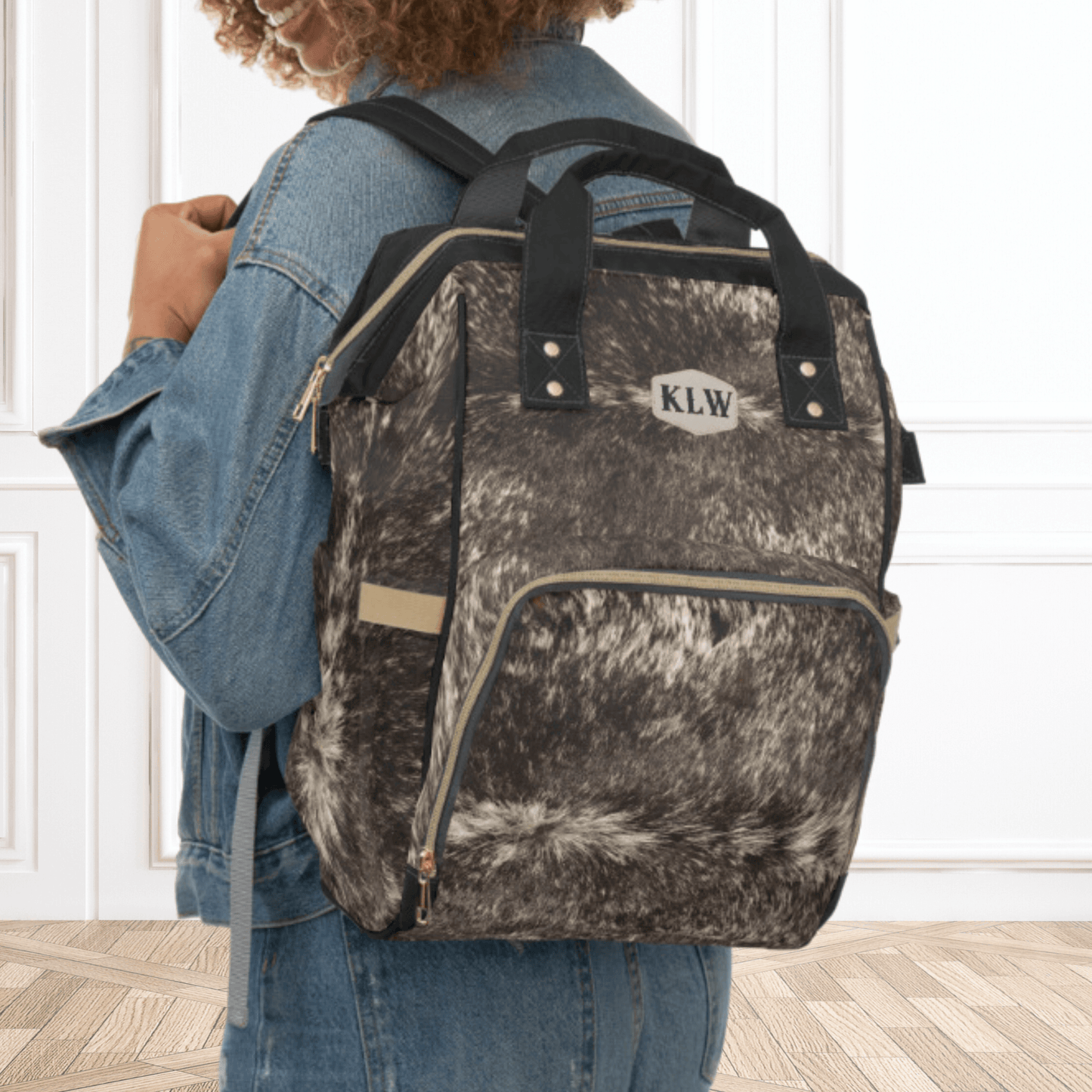 Wholesale: Diaper Bag Backpack, #5, Custom Cowhide Print Diaper Bag Personalized