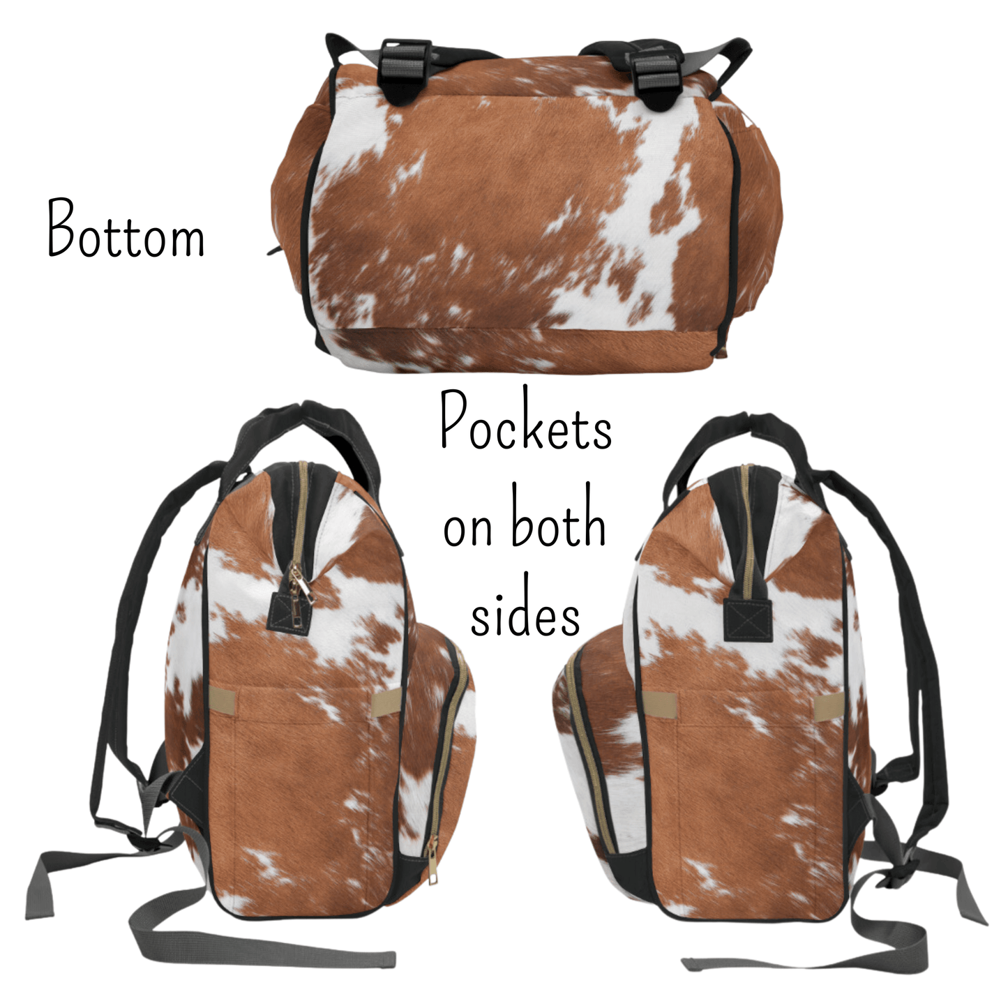 Wholesale: Diaper Bag Backpack, #7, Custom Cowhide Print Diaper Bag Personalized