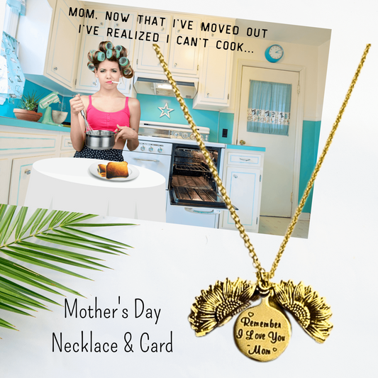 18K Gold Sunflower Charm Necklace Mothers Day Gift for Mom w/ Funny Card