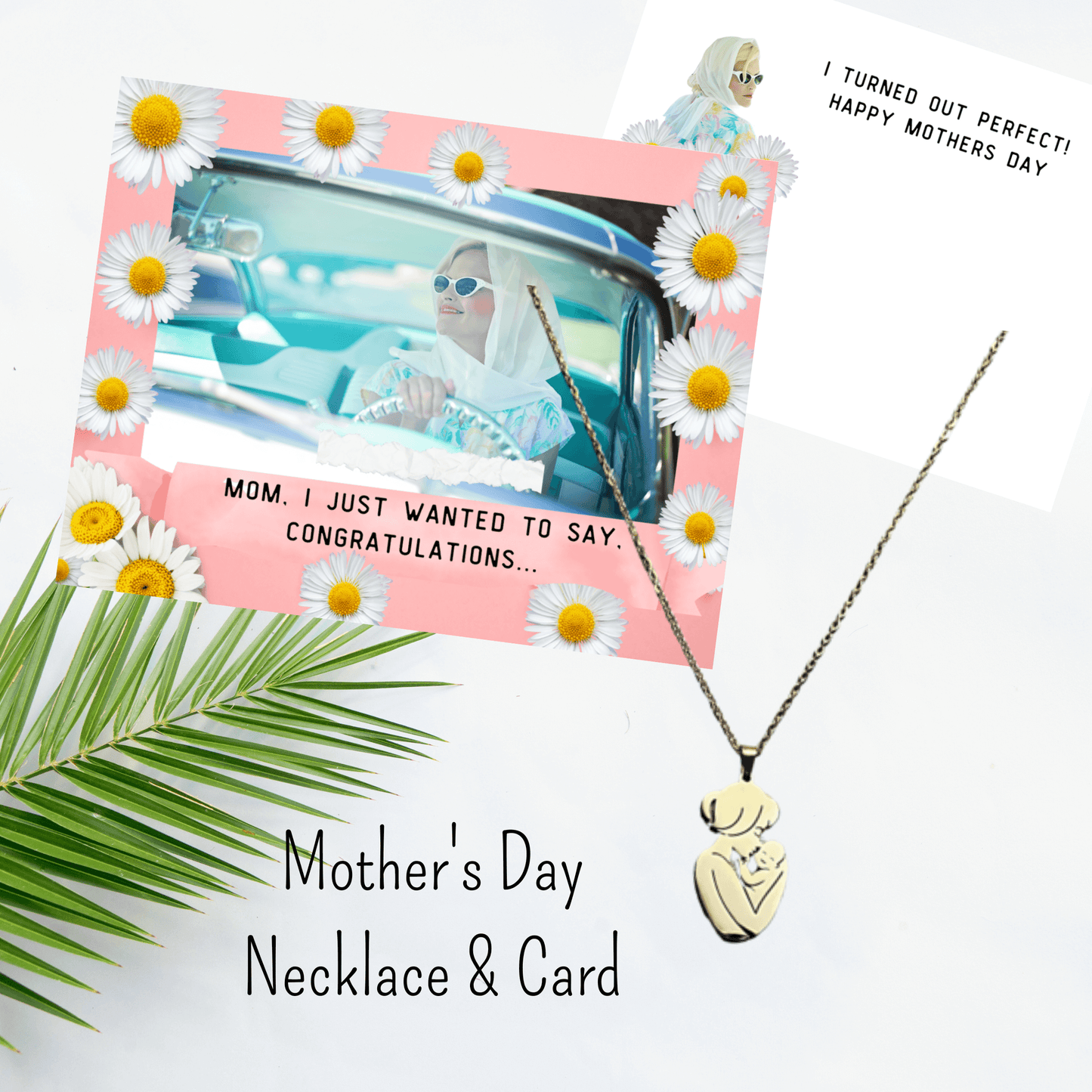 Mothers Day Gift:  Gold Stainless Steel Necklace w Chain & Card - Free Shipping