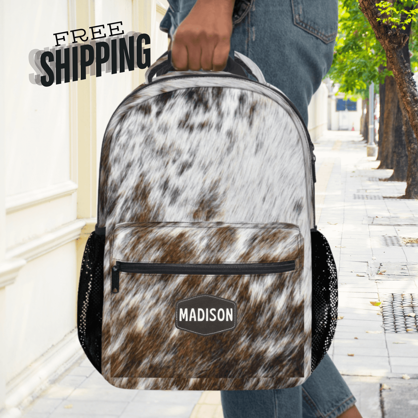 Cowhide Backpack Personalized with Name, Cow Backpack for Her