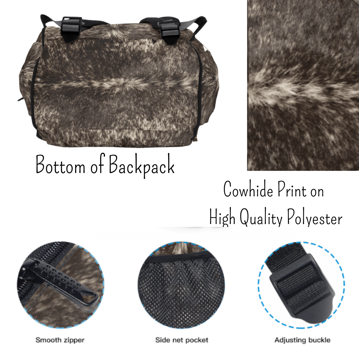 Cowhide Print Backpack for Her, Western Style Hide Backpack for Cowgirl