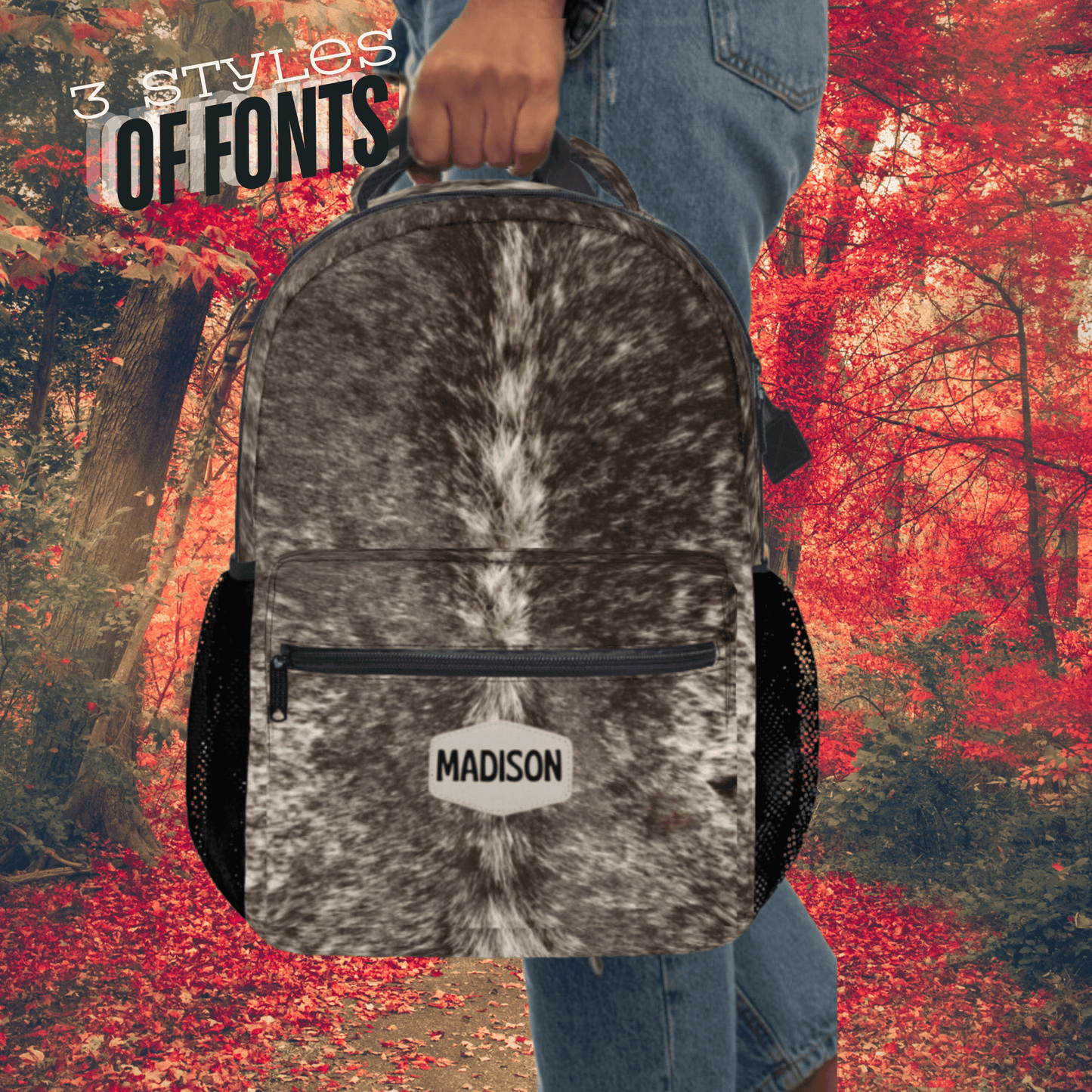 Cowhide Print Backpack for Her, Western Style Hide Backpack for Cowgirl