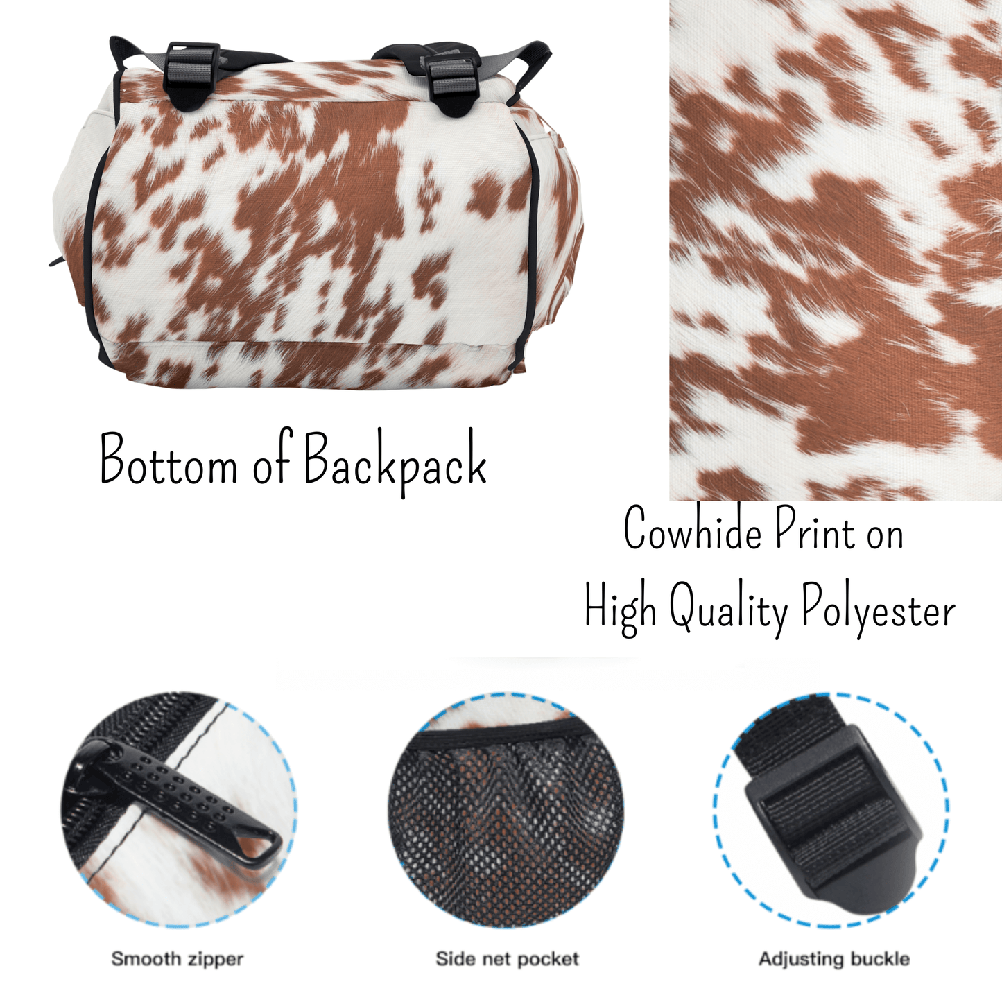 Western Cowhide Print Backpack, Cow Print Carry On Bag for Her