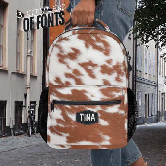 Cowhide backpack with name for women