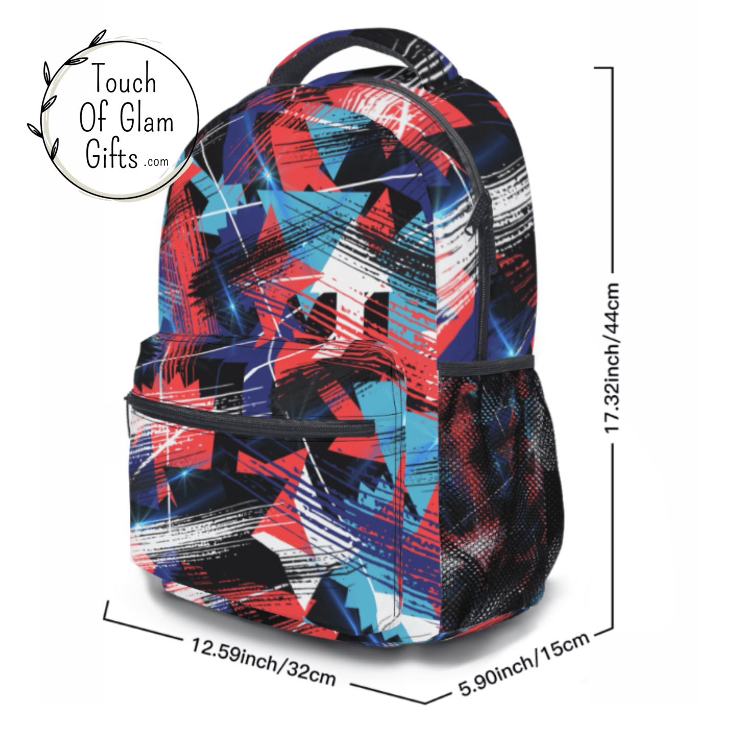Custom Backpack For Teens: Black, Red & Turquoise Geo Design