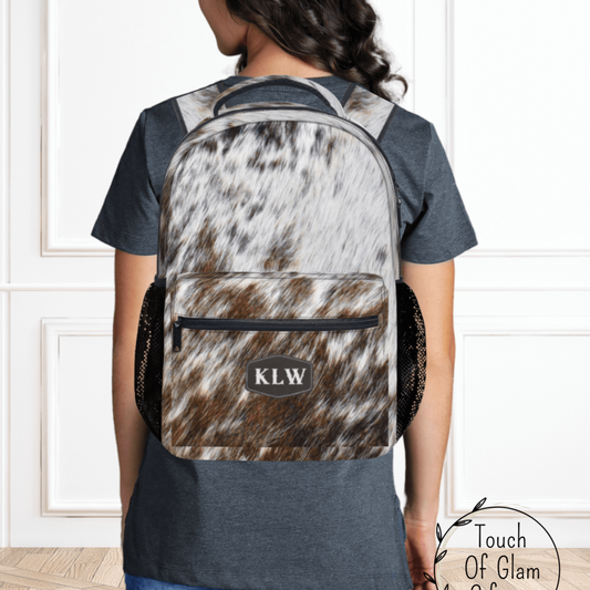 Cowhide Backpack, #1, Custom Monogrammed Western Carry On, Large Canvas Cow Print Backpack