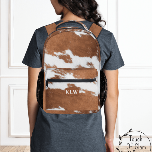 Cowhide Print Backpack, #7, Personalized Cowgirl Travel Bag Carry On, Cow Print Bag