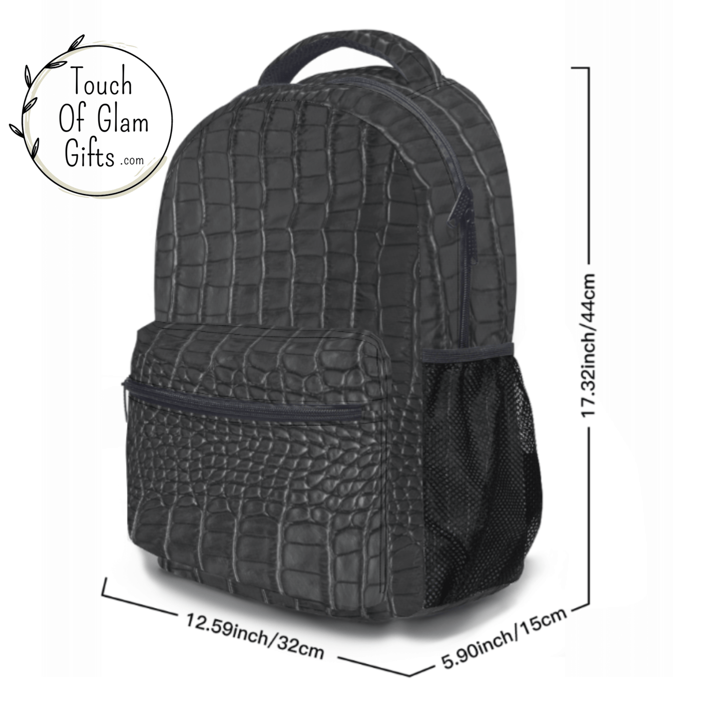 Black Leather Print Backpack, Large Men's Backpack