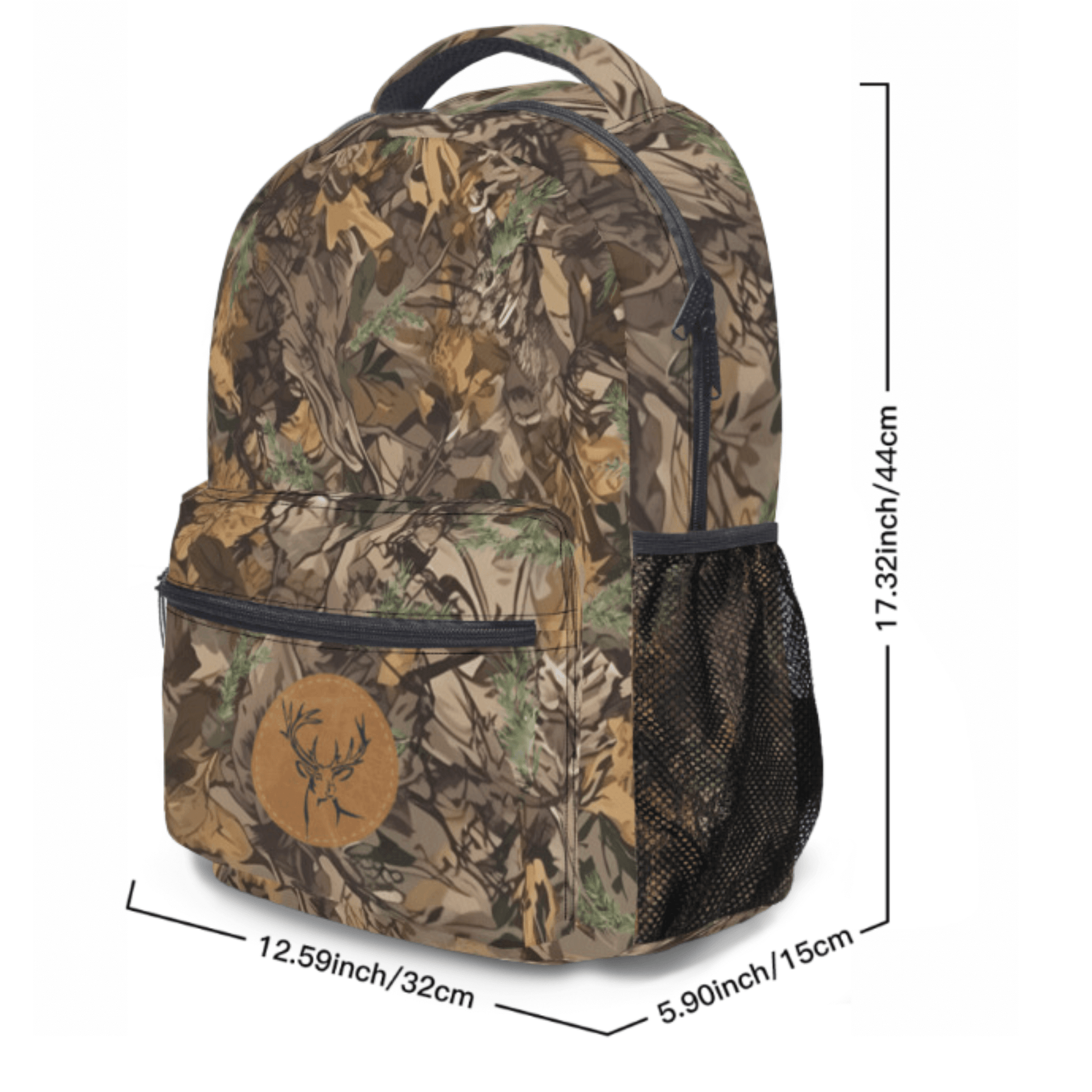 THe size of the backpack for hunters shows width is over twelve inches and height is over seventeen inches and width is almost six inches. 