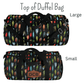 The top of the large and small duffel bags shows a black double head quality zipper on our fishing lure design bag.