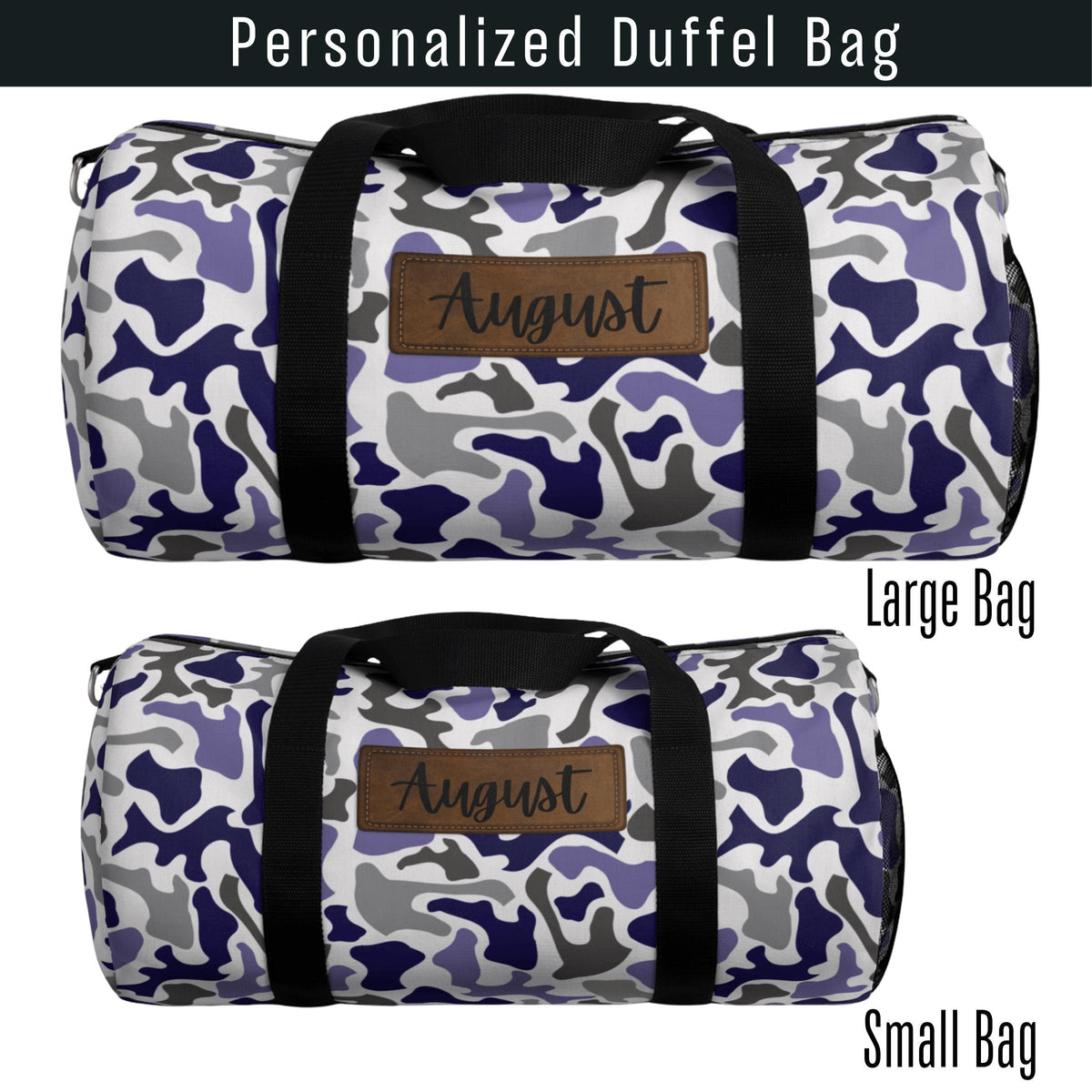 Custom Name Blue Camo Pattern Personalized Duffel Bag Versatile Travel Gear Weekender Bag For Men Boys Youth Gym Equipment Carrier Sports Gear Organizer Camping Trip Essential Durable Oxford Canvas Construction Adjustable Padded Shoulder