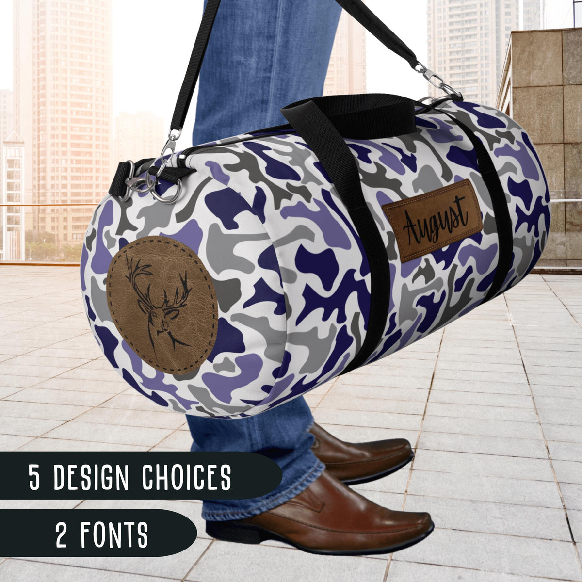 Personalized Duffel Bag Custom Name Blue Camouflage Pattern Perfect Birthday Gift For Son Youth Boys Men Weekender Travel Bag Gym Equipment Carrier Sports Gear Organizer Adjustable Padded Shoulder Strap Durable Oxford Canvas Construction