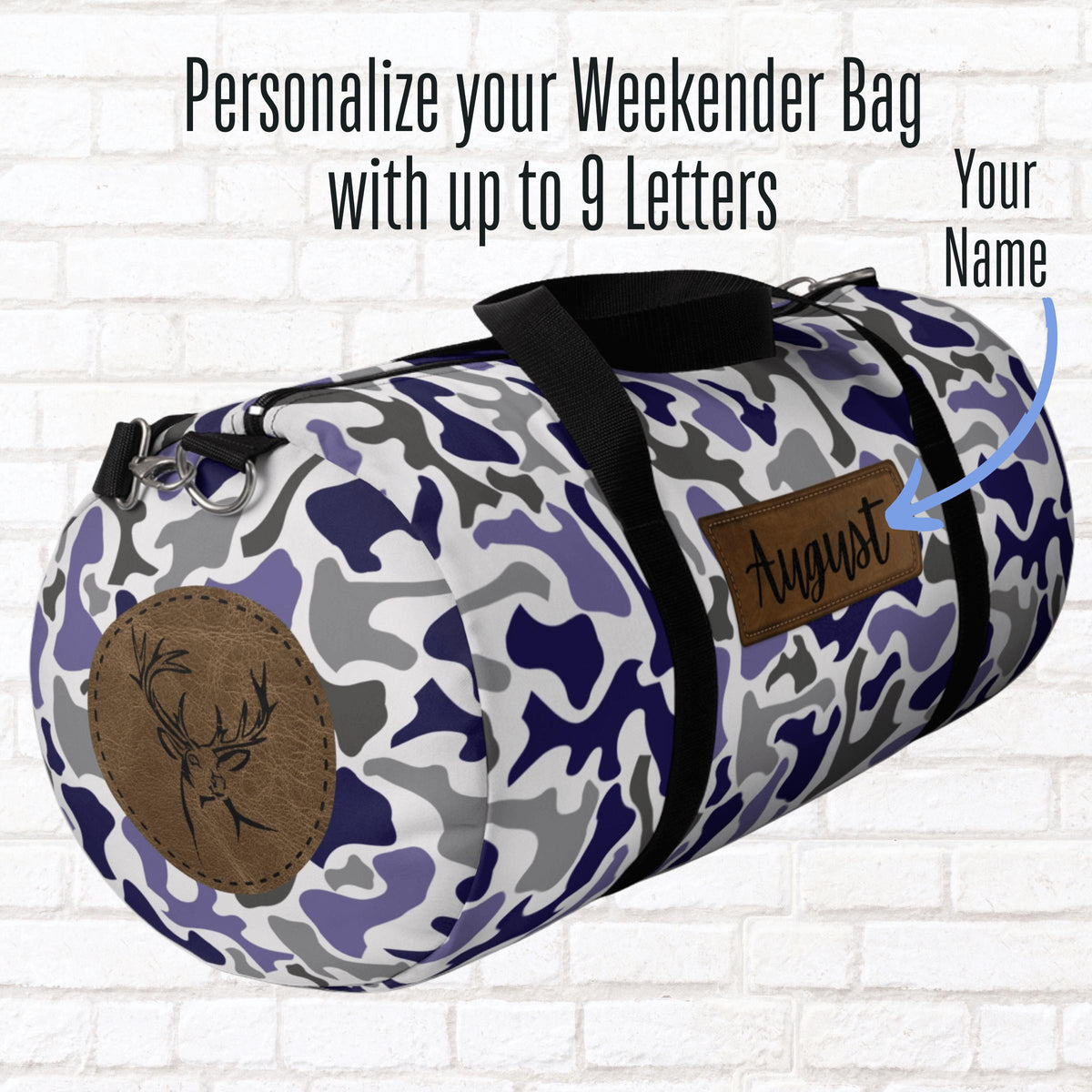 Custom Gym Bag Personalized Name Duffel Blue Camouflage Design Sports Equipment Carrier For Men Youth Boys Adjustable Padded Shoulder Strap Durable Construction Oxford Canvas Material Zippered Storage Pockets Weekend Travel Essential