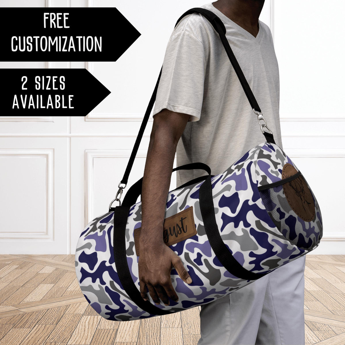 Personalized Duffel Bag – Blue Camo Custom Name Weekender Travel