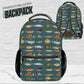 Custom School Backpack Personalized Name Bag Boys Youth Students Fish Pattern Design Multiple Pockets Storage Laptop Compartment Travel Essential Outdoor Adventure Gear Colorful Marine Life Theme Durable Construction Fishing Enthusiast Gift