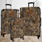 Another side view of our camo suitcases shows the camo print wraps half way around the suitcases and the back side is black. These suitcases are quality built with spinner wheels and adjustable handles.