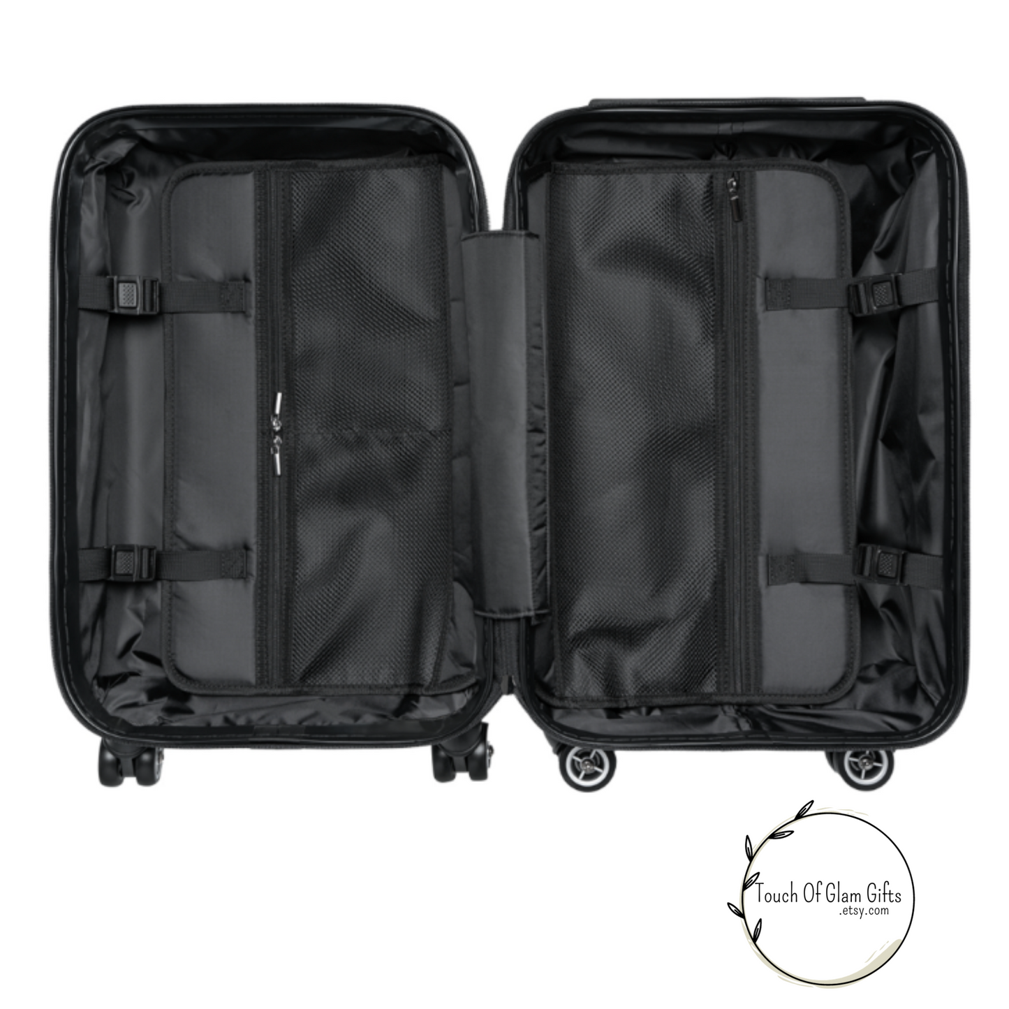 The inside of our luggage all come with dividers on both sides and clasps to hold the dividers so your belongings stay in place when you close the suitcase.