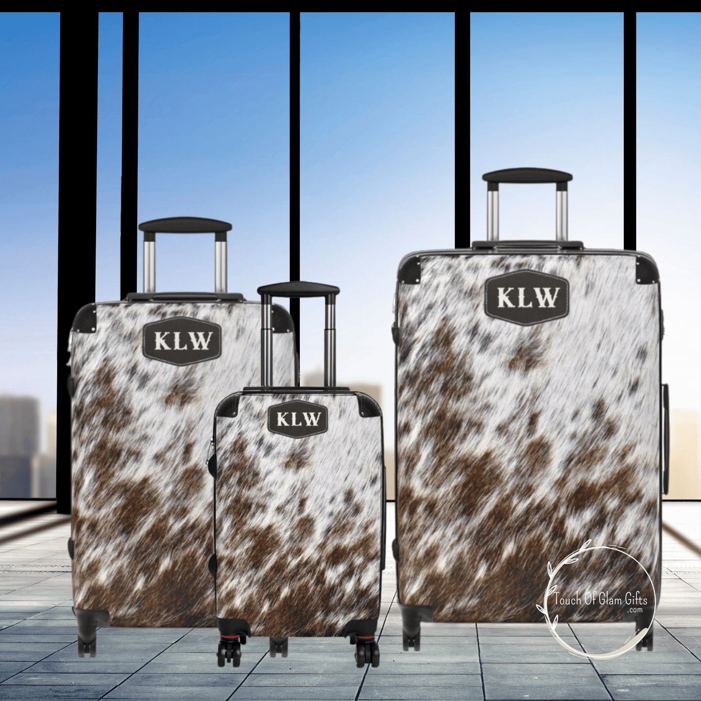 A set of 3 piece luggage set. The perfect Christmas gift for the country and western lover. Indulge in a quality, customized luggage piece. These can be purchased separately or as a set.