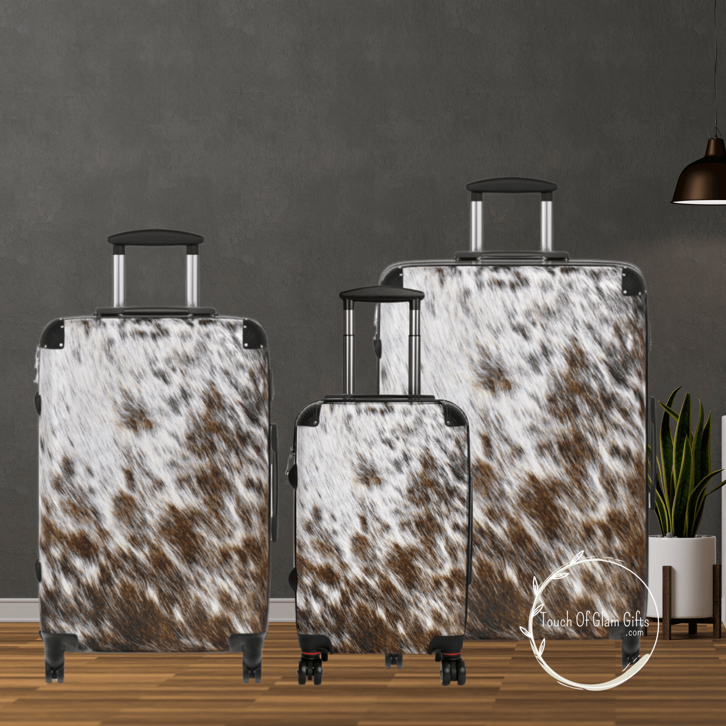 Personalized Cowhide Luggage Set #1, Cow Print Hard Shell Suitcases, Western Style Luggage