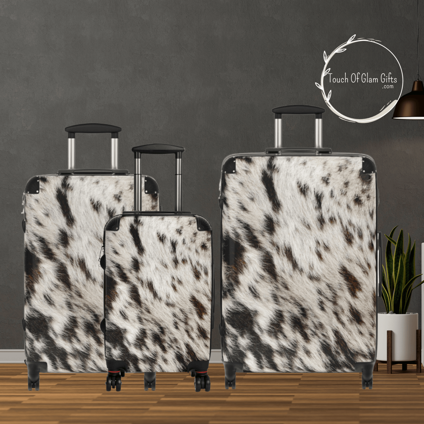 Personalized Cowhide Luggage Set #2, Cow Print Hard Shell Suitcases, Western Style Luggage