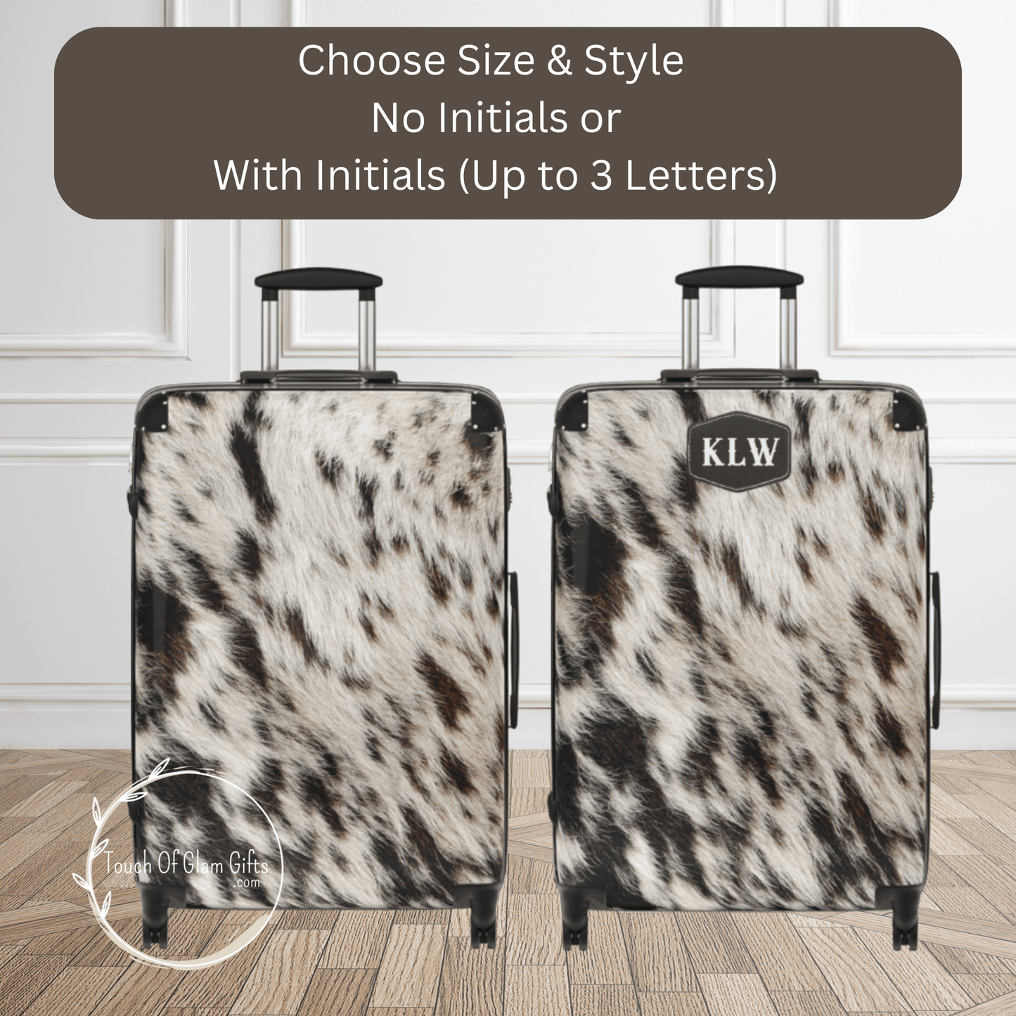 Personalized Cowhide Luggage Set #2, Cow Print Hard Shell Suitcases, Western Style Luggage