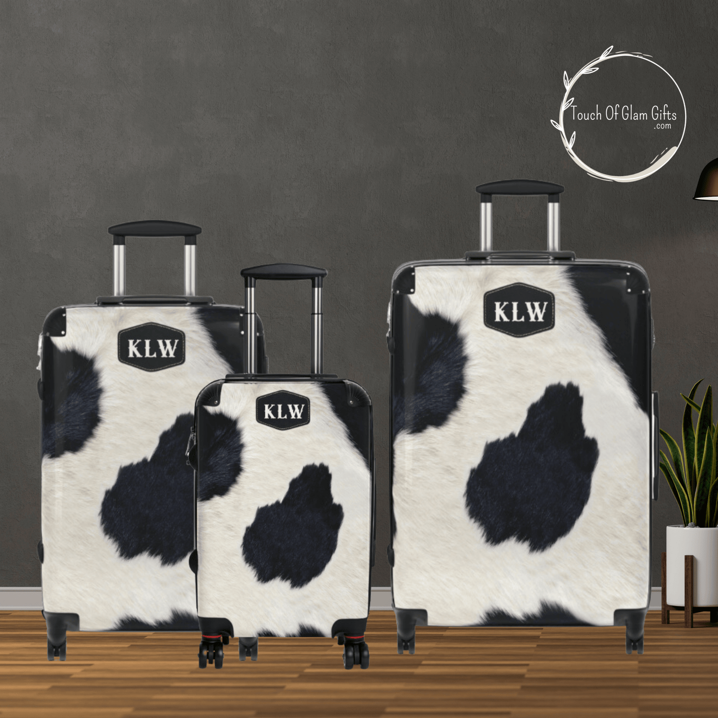 Personalized Cowhide Luggage Set #3, Cow Print Hard Shell Suitcases, Western Style Luggage