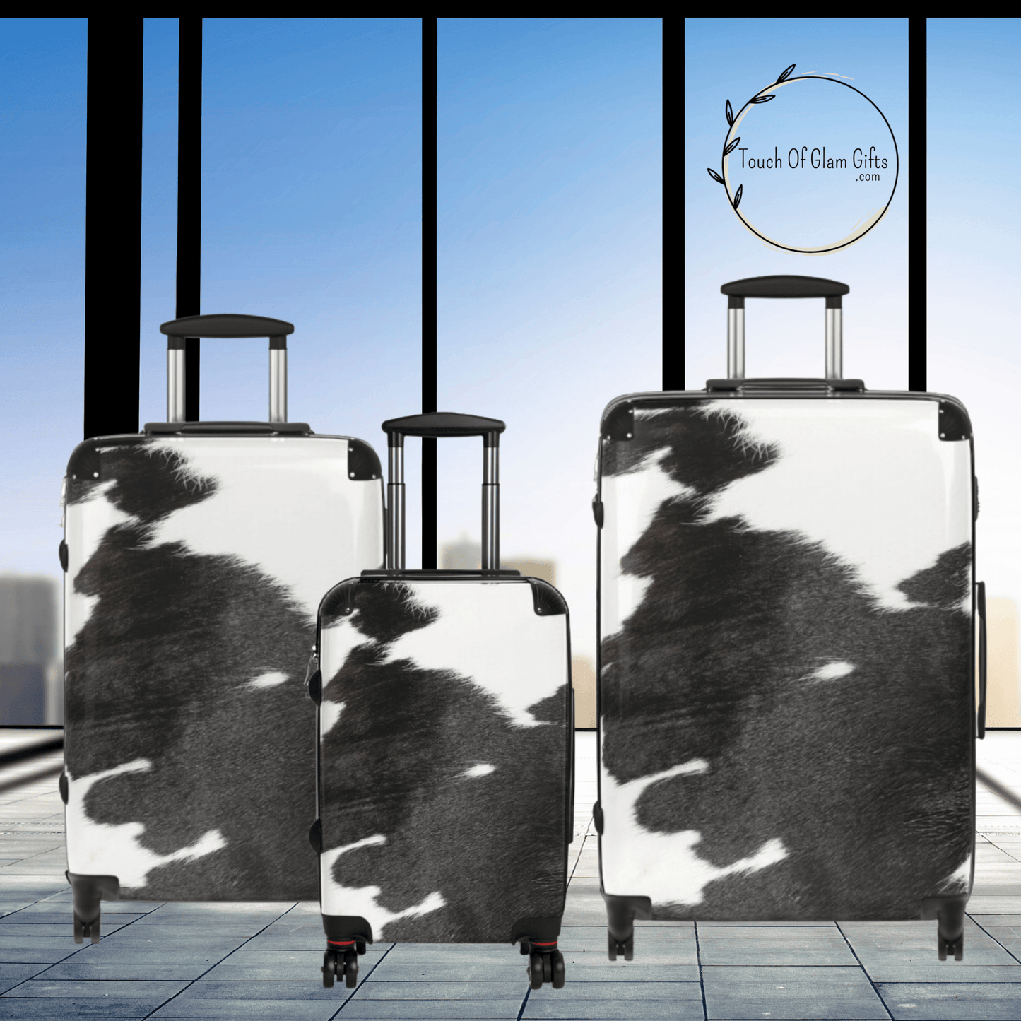 Personalized Cowhide Luggage Set #4, Cow Print Hard Shell Suitcases, Western Style Luggage
