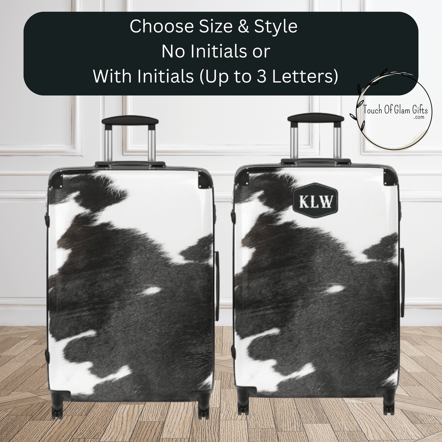 Personalized Cowhide Luggage Set #4, Cow Print Hard Shell Suitcases, Western Style Luggage