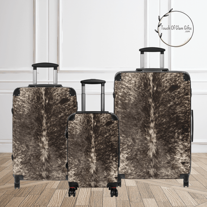 Personalized Cowhide Luggage Set #5, Cow Print Hard Shell Suitcases, Western Style Luggage