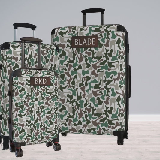 Personalized Camo Luggage Set for Men Camouflage Carry On Bag Gift Idea for Hunter Monogram Spinner Suitcase Mens Travel Bag Essential