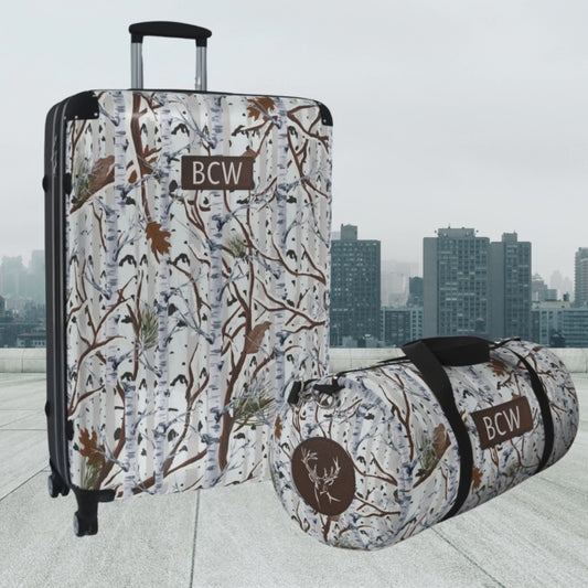 White Camouflage Luggage for Men Boys Tree Camo Spinner Suitcase Gift Idea for Hunter Husband Boyfriend Son Carry On Bag