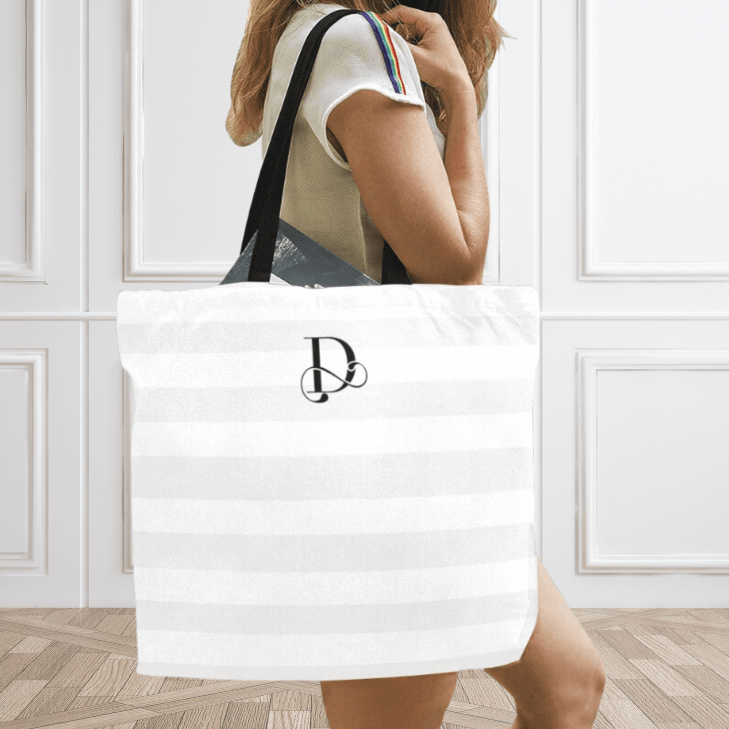 Canvas Tote Bag, Elegant Monogram Letter Shopping Bag, Personalized