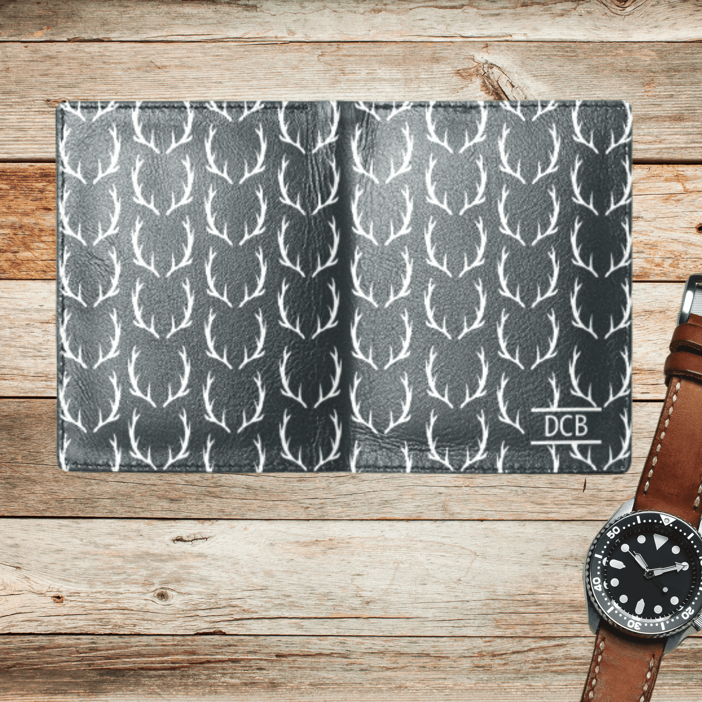 Men's Black Deer Antler Bi-fold Wallet, Personalized Wallet for Men
