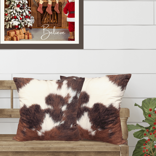 Faux Cowhide Pillow Cover, Cow Print Pillow, Brown Auburn & Off White Cow Print