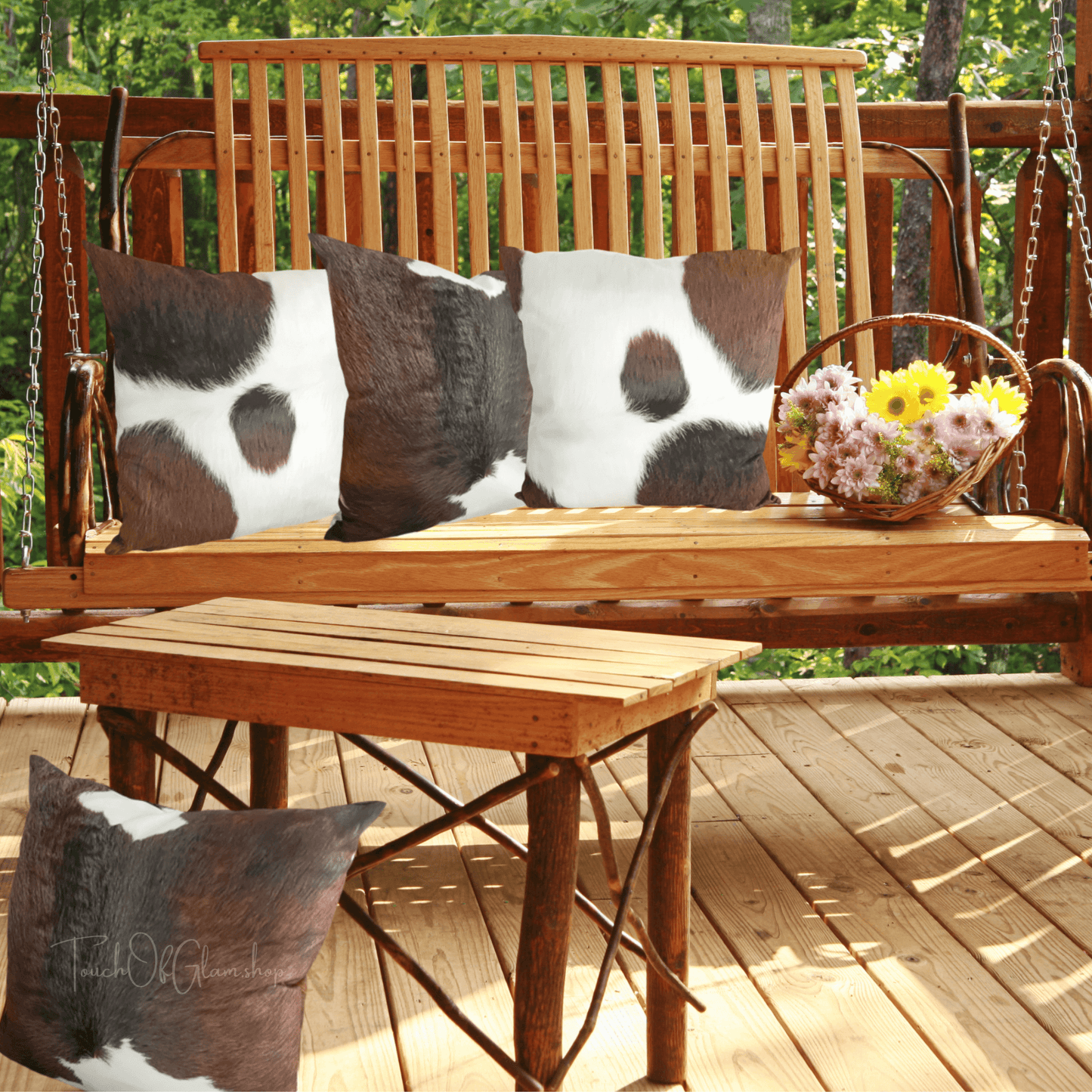 Wholesale Throw Pillow Covers, Faux Cowhide, Brown & White - Circle marking