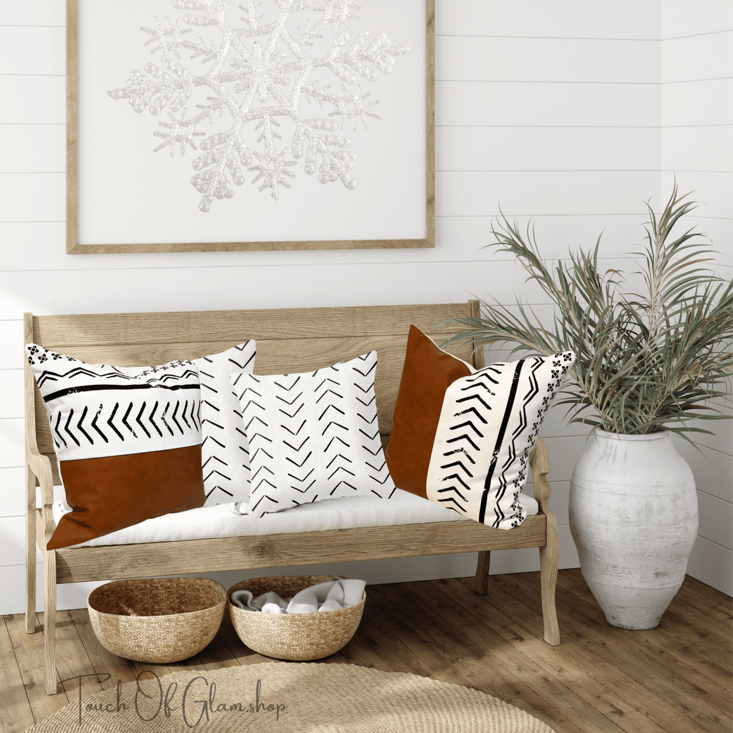 Throw Pillow Cover: White Southwest Boho-Tribal Simple Print