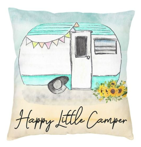 Throw Pillow: Happy Little Camper