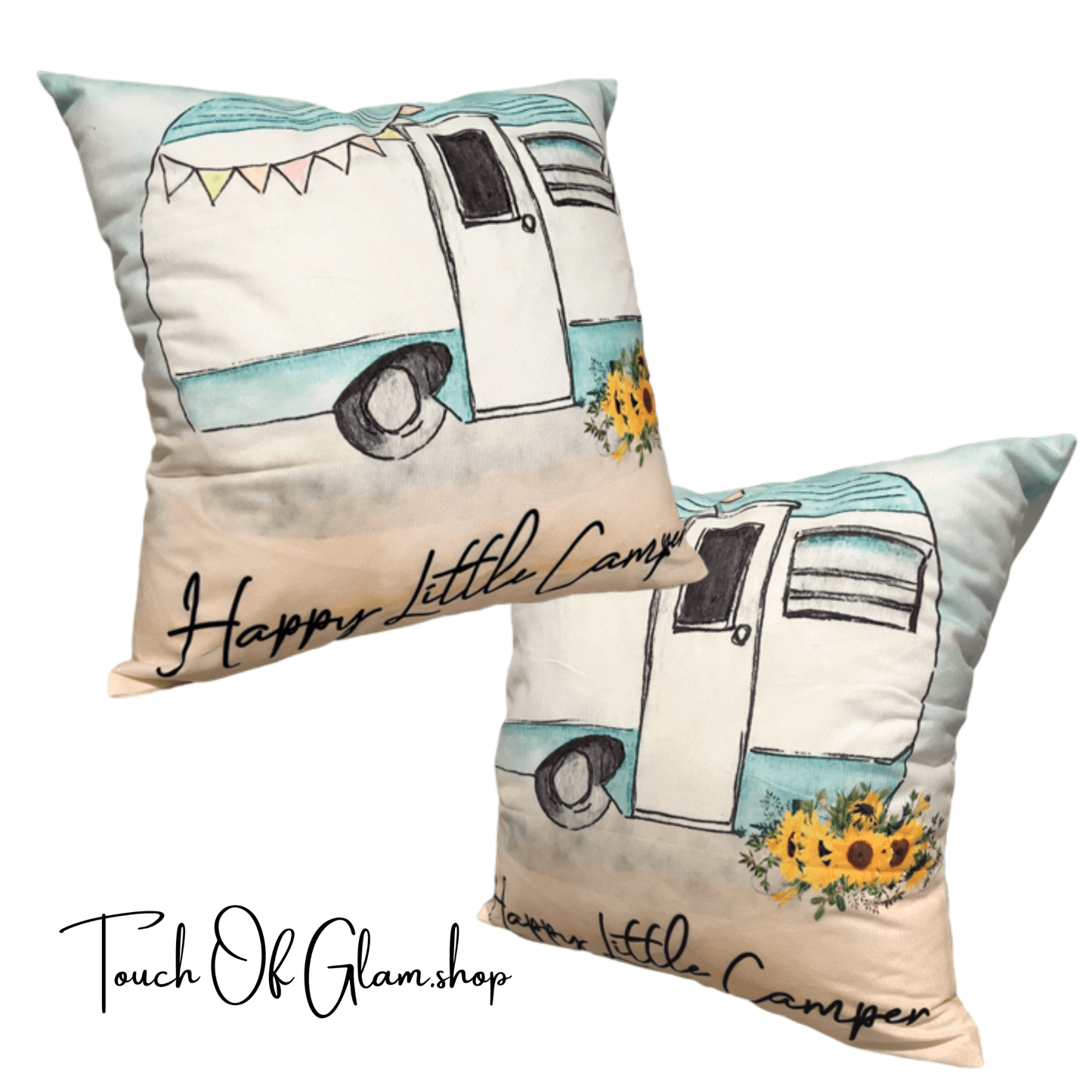 Wholesale Throw Pillow: Happy Little Camper 18" x 18"