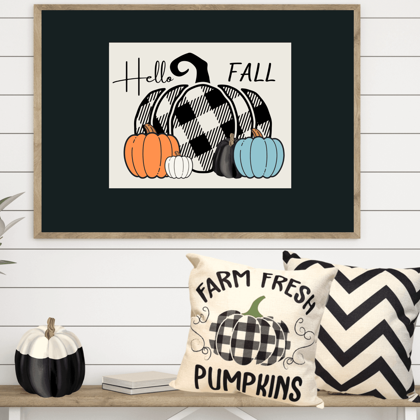 Printable Fall Wall Art, Fall Home Decor, Buffalo Plaid Pumpkin, Digital Download Art